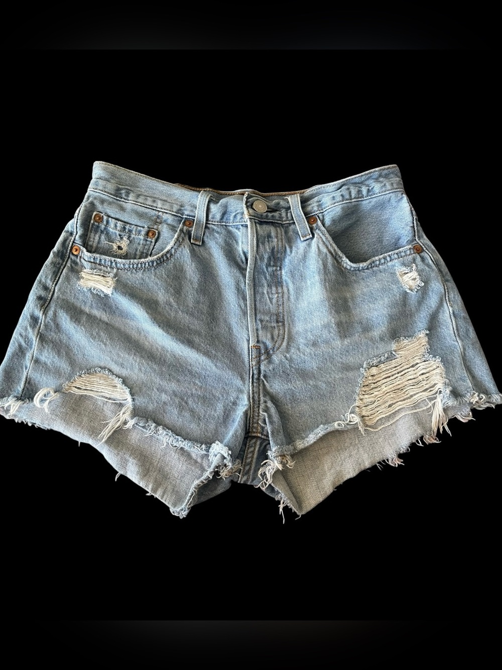 Levi’s 501 Distressed Cutoff Denim Shorts Light Wash Frayed Festival Jean Shorts